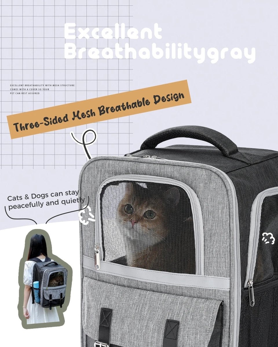 Luxury Dog Bag (L) - Travel bag - backpack for dogs and cats - 40x30x23.5cm - pet cat transport - cat bag - dog carrier bag - transport take along holiday - dog carrier travel bag - carrier - Grey