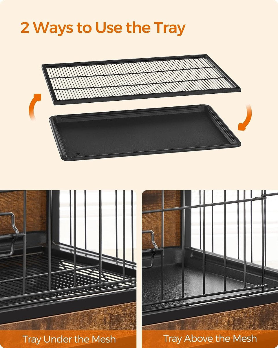Hondenbench bijzettafel hondenbox modern hondenhok voor binnen tot 42 kg zeer belastbaar hondenhuis voor thuis uitneembaar dienblad 2 deuren vintage bruin