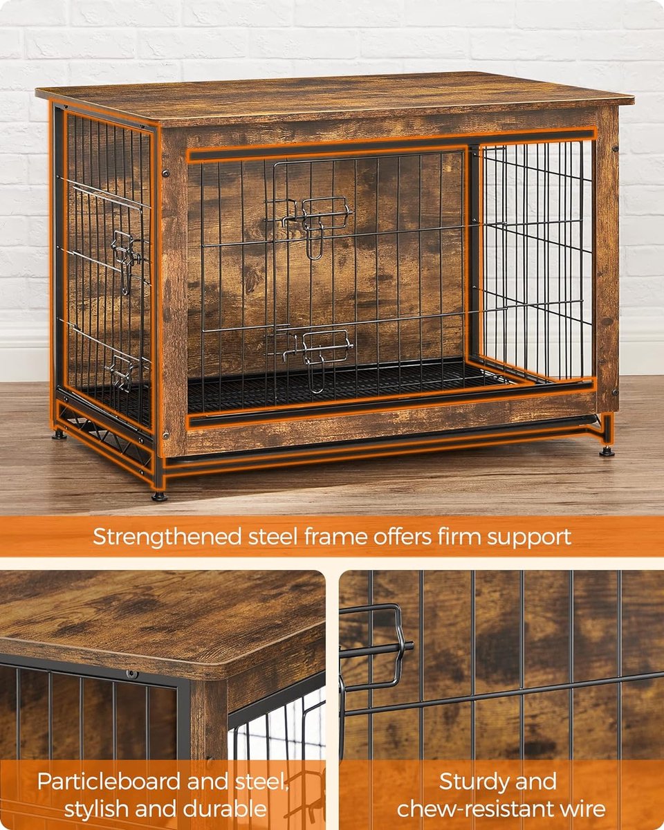 Hondenbench bijzettafel hondenbox modern hondenhok voor binnen tot 42 kg zeer belastbaar hondenhuis voor thuis uitneembaar dienblad 2 deuren vintage bruin