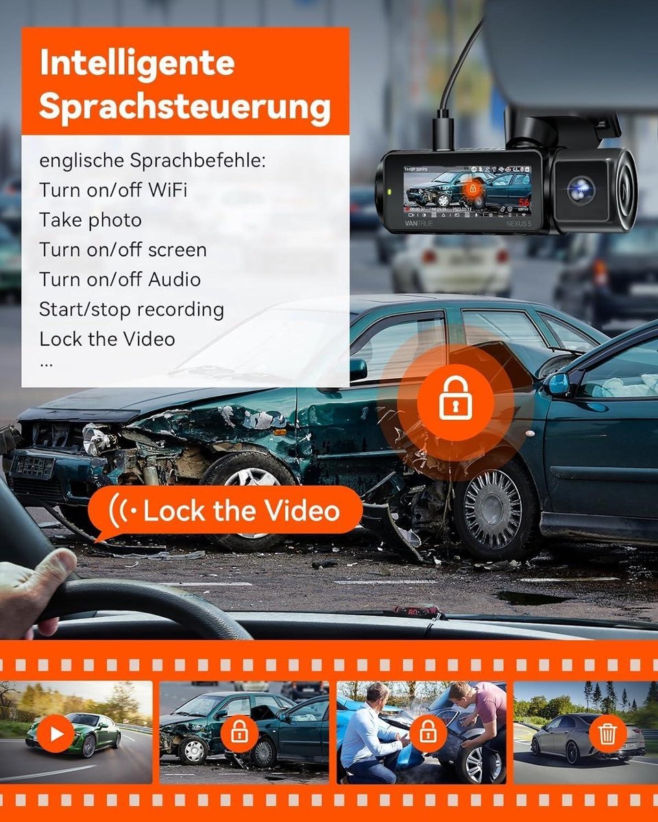 4-kanaals dashcam auto 1944P+3×1080P/30FPS STARVIS 2 360°-camera voor en achter 5GHz wifi spraakgestuurd met GPS - dubbele HDR+WDR 24 uur bufferparkeermodus - dubbel IR - max. 512G Dashcam voor auto