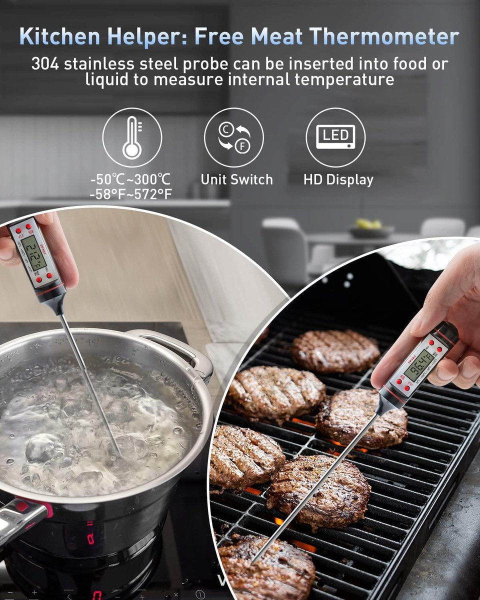 Meat Thermometer Infrared thermometer -50 °C ~ 600 °C -58 °F ~ 1112 °F Non-contact Digital Laser Temperature Gun with Meat Thermometer & Bag for Kitchen BBQ Grill Industry