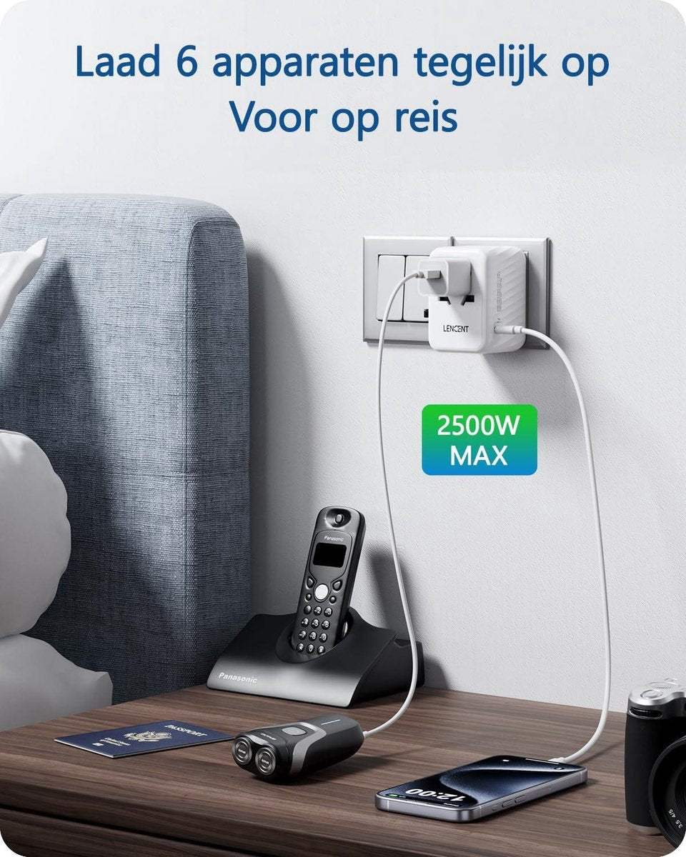 Reisadapter Wereldwijd Universele Reisstekker met 3 USB-C en 2 USB-A Poorten - Internationale Adapter voor 200+ Landen EU UK DE FR ES CN USA JP IT AUS