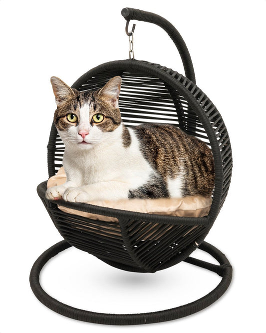 Bella Home Simba - Minizweefstoel - Kat - Hond - Zwart - Crème kussen