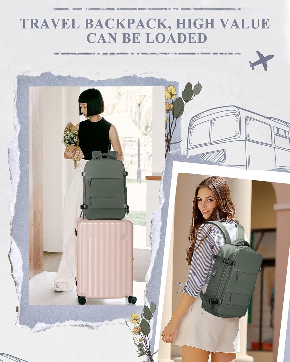 Large hand luggage, 40 x 20 x 25 cm, travel backpack for women, carry-on, airplane, Easyjet hand luggage, 45 x 36 x 20 cm, backpack for women, with laptop compartment, waterproof daypack with