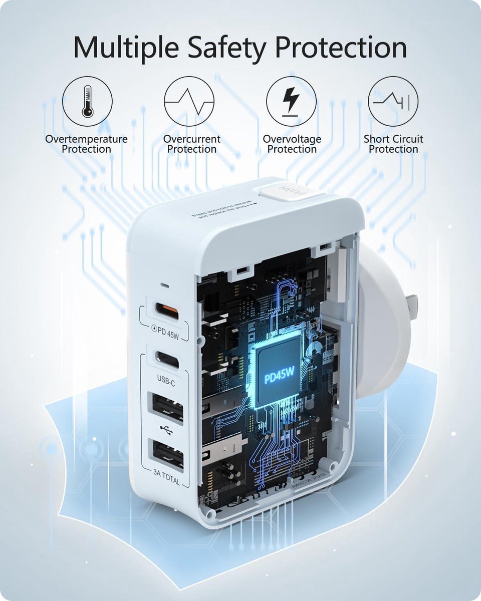 Universele Reisadapter 45W Multi USB Oplader - PD Type-C - Universele Reisstekker - Type A/C/G/I - Wit