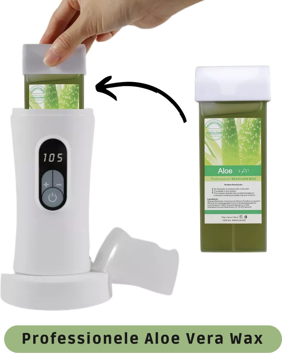 Wax Apparaat Vernieuwende Digitale Wax Roller - Wax Patroon Verwarmer - Waxen - Wax Roller Kit Incl. 2 Aloe Vera Vullingen, After Wax & Waxstrips - Waxroller - Ontharen voor man en vrouw - INCL handig E-book