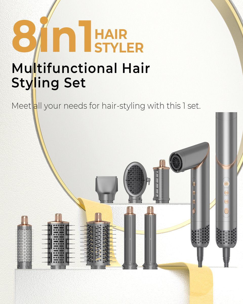 Airstyler 8-in-1 krultang - Föhnborstel - Krulborstel - Hete luchtborstel - Haarstyler - Multistyler - Kort en lang haar - Hairwrap