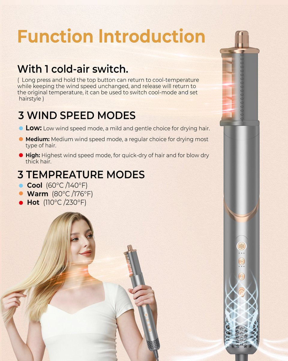 Airstyler 8-in-1 krultang - Föhnborstel - Krulborstel - Hete luchtborstel - Haarstyler - Multistyler - Kort en lang haar - Hairwrap