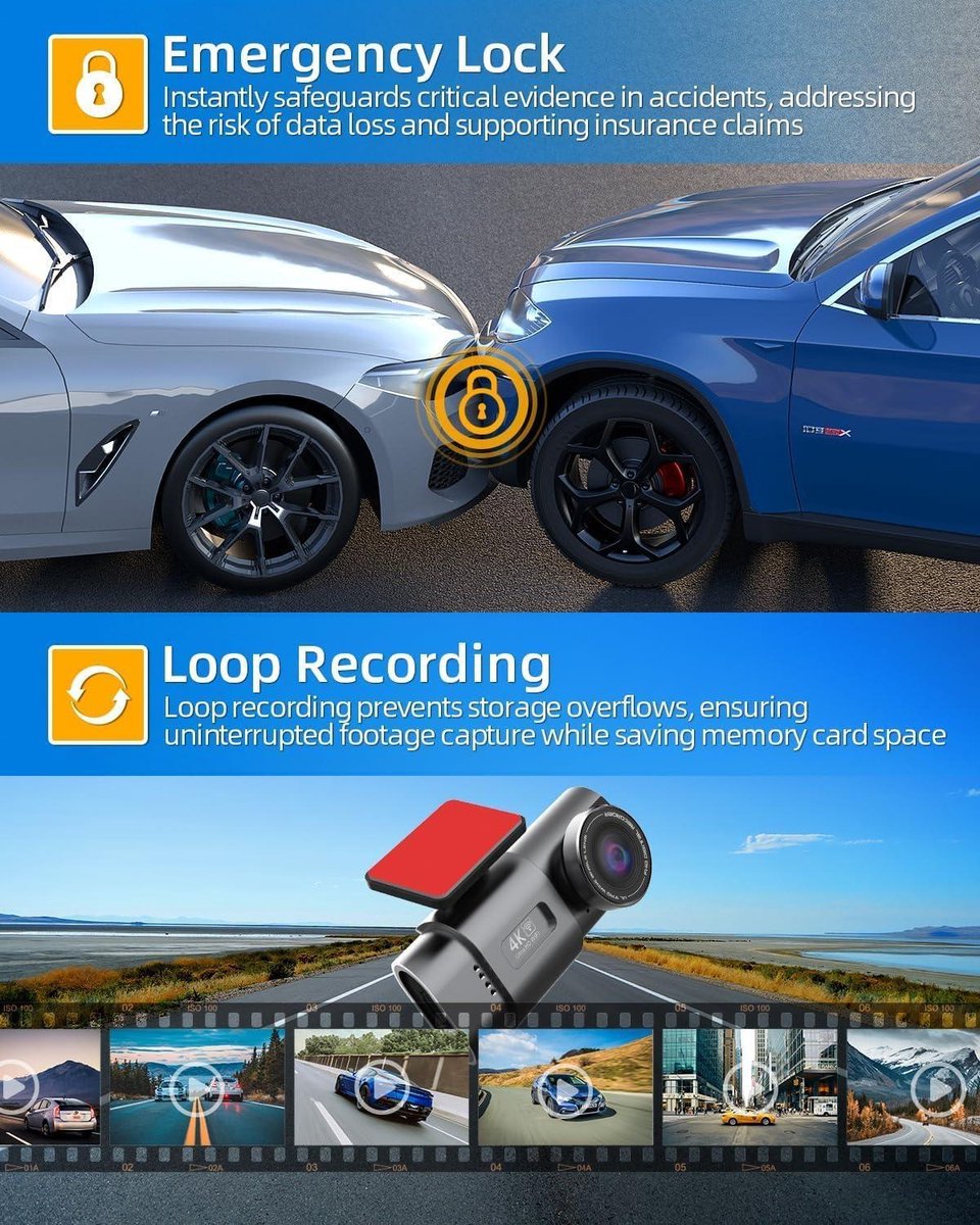 Dashcam Auto Mini Dash Camera Video Recorder Wi-Fi APP GPS Tracker IPS Scherm Nachtzicht G-Sensor 170 Groothoek WDR 24 uur Parkeermonitorkit 64GB - 4K Voor Beveiliging Parkeren Dashcam voor auto