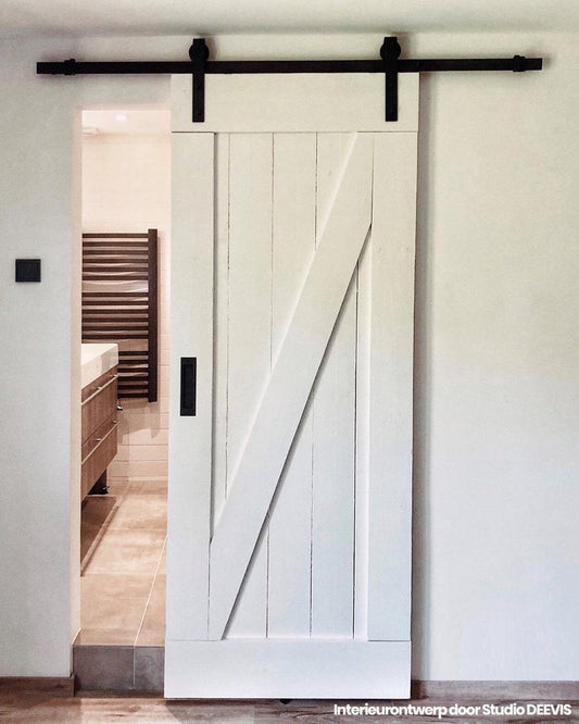 Barnwoodweb Sliding Door System Straight for 2 doors - Complete set - 380 cm rail - Black