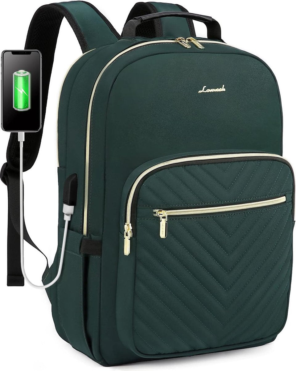 Dames laptoprugzak, 15,6 inch laptoptas, kleine waterdichte schoolrugzak voor meisjes en tieners, antidiefstal, zakelijke reisrugzak met laptopvak, USB-oplaadaansluiting
