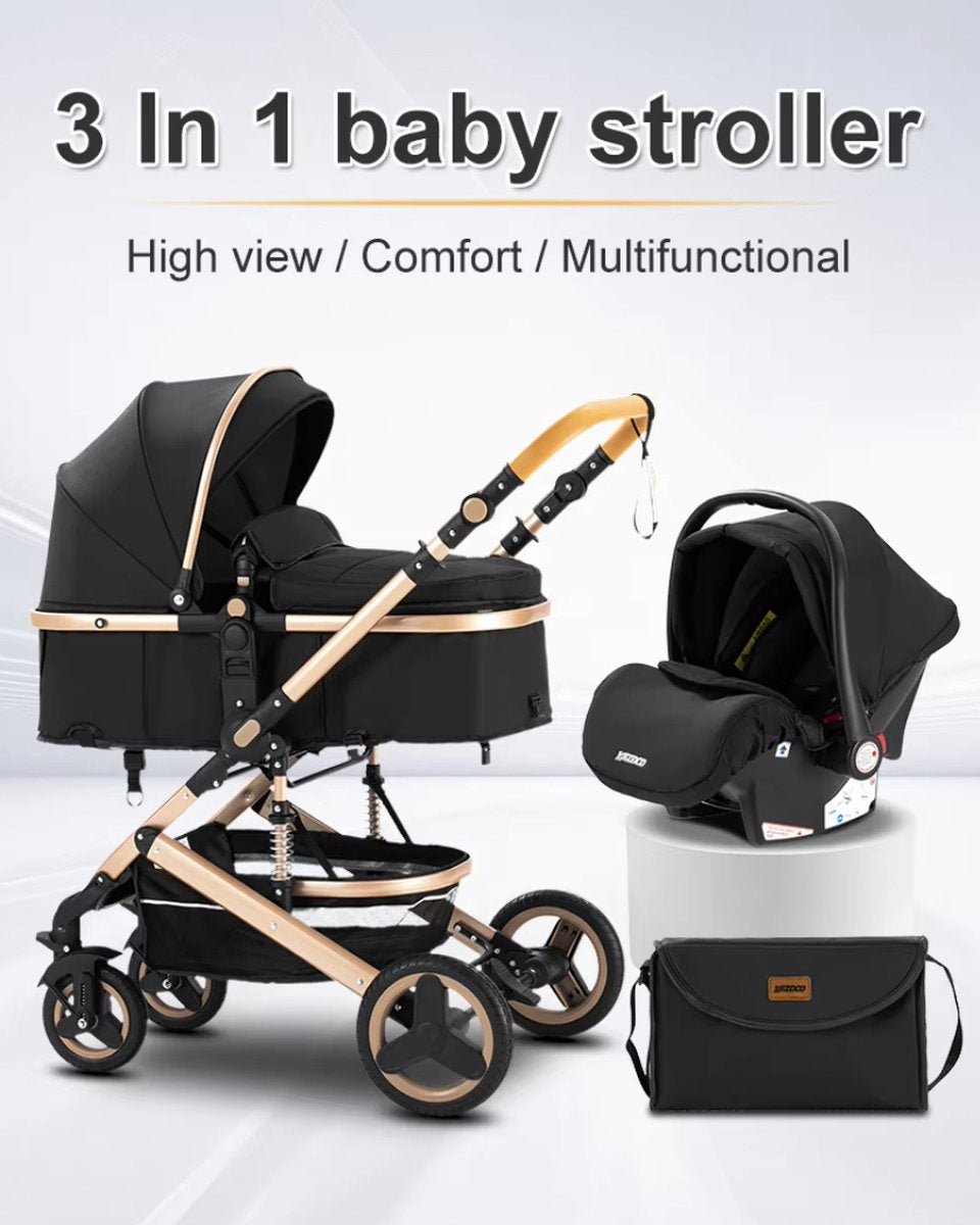 J&R Kinderwagen 3 in 1 - Kinderwagen - Bedje - Buggy - Autostoel - Opvouwbaar - Aluminium frame - Groen - Zwart