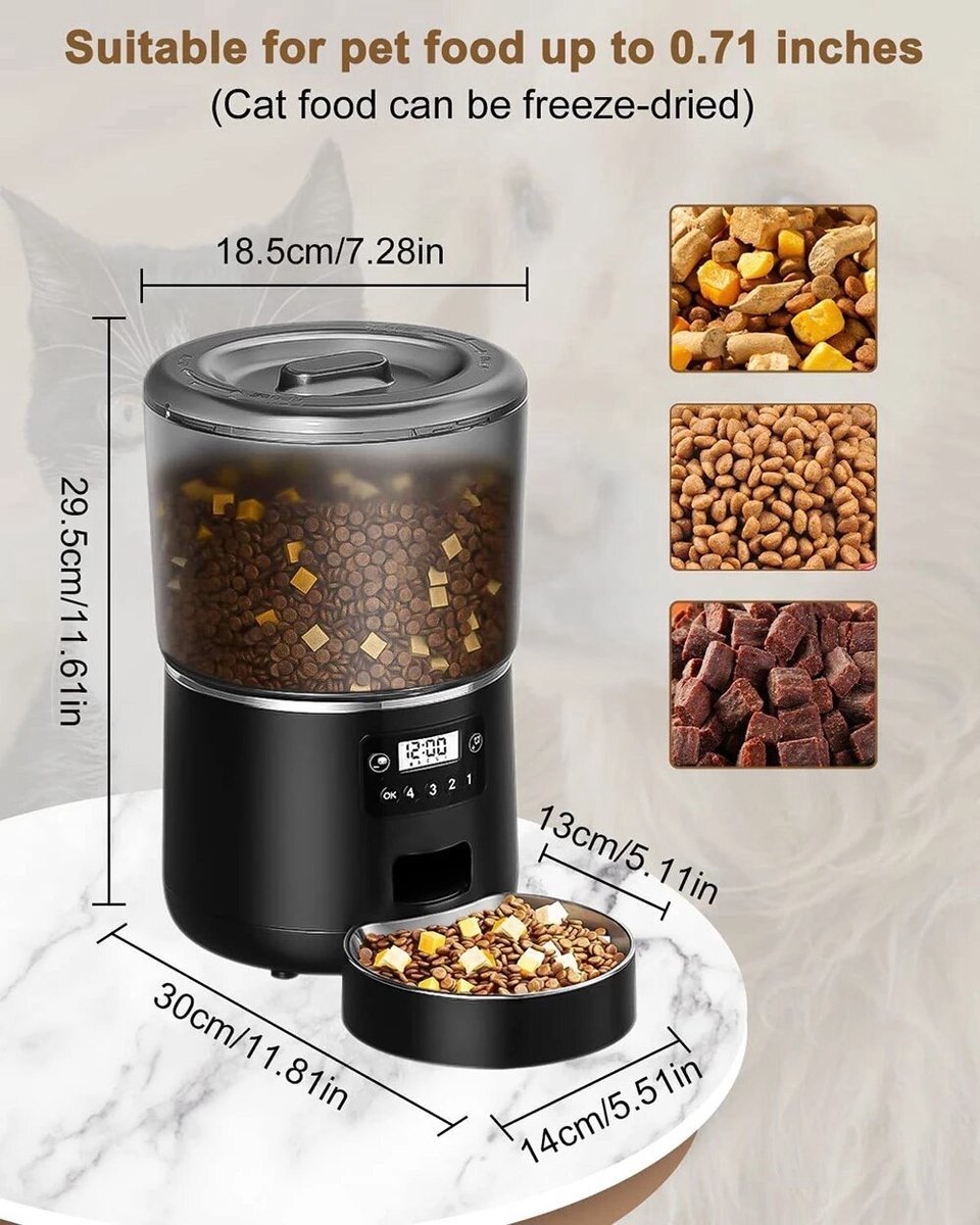 Automatic Pet Feeder 4 Liter for Dog and Cat Kibble Dispenser with Timer Stainless Steel Bowl Auto Feeder for Cats and Dog Accessories