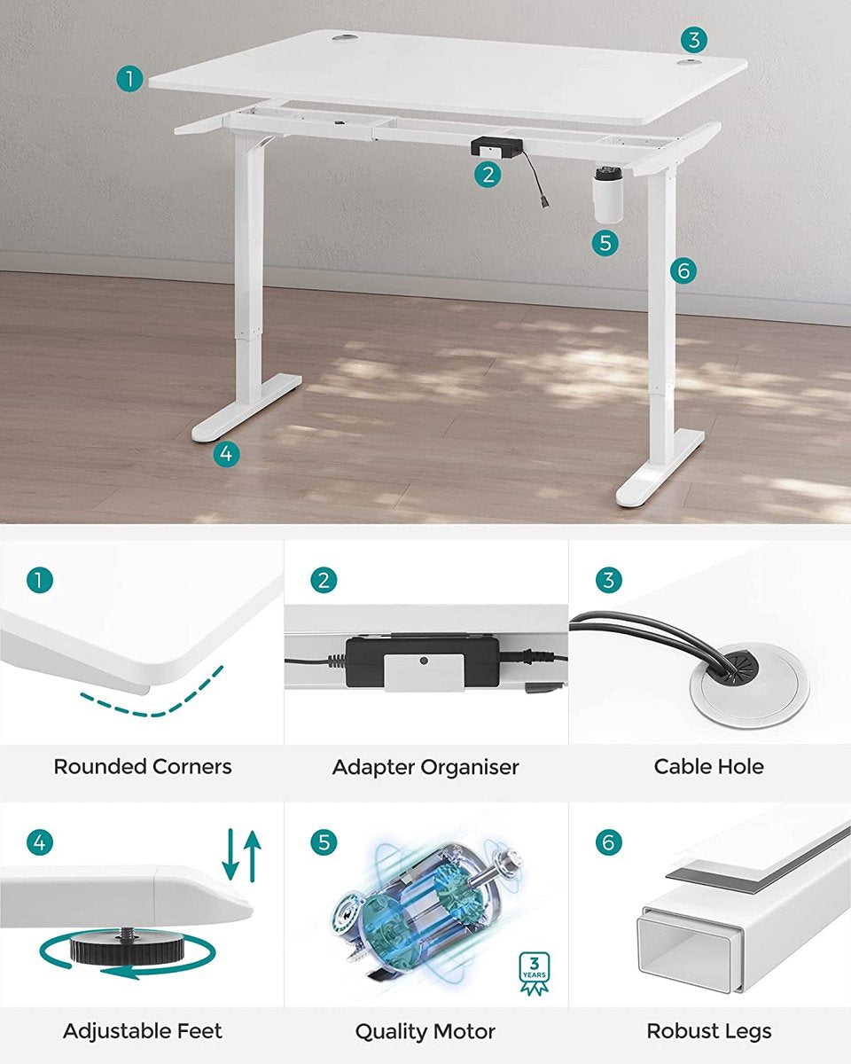 Electric Sit Stand Desk - Height Adjustable Table - 140 x 70 x (73-114) cm - White