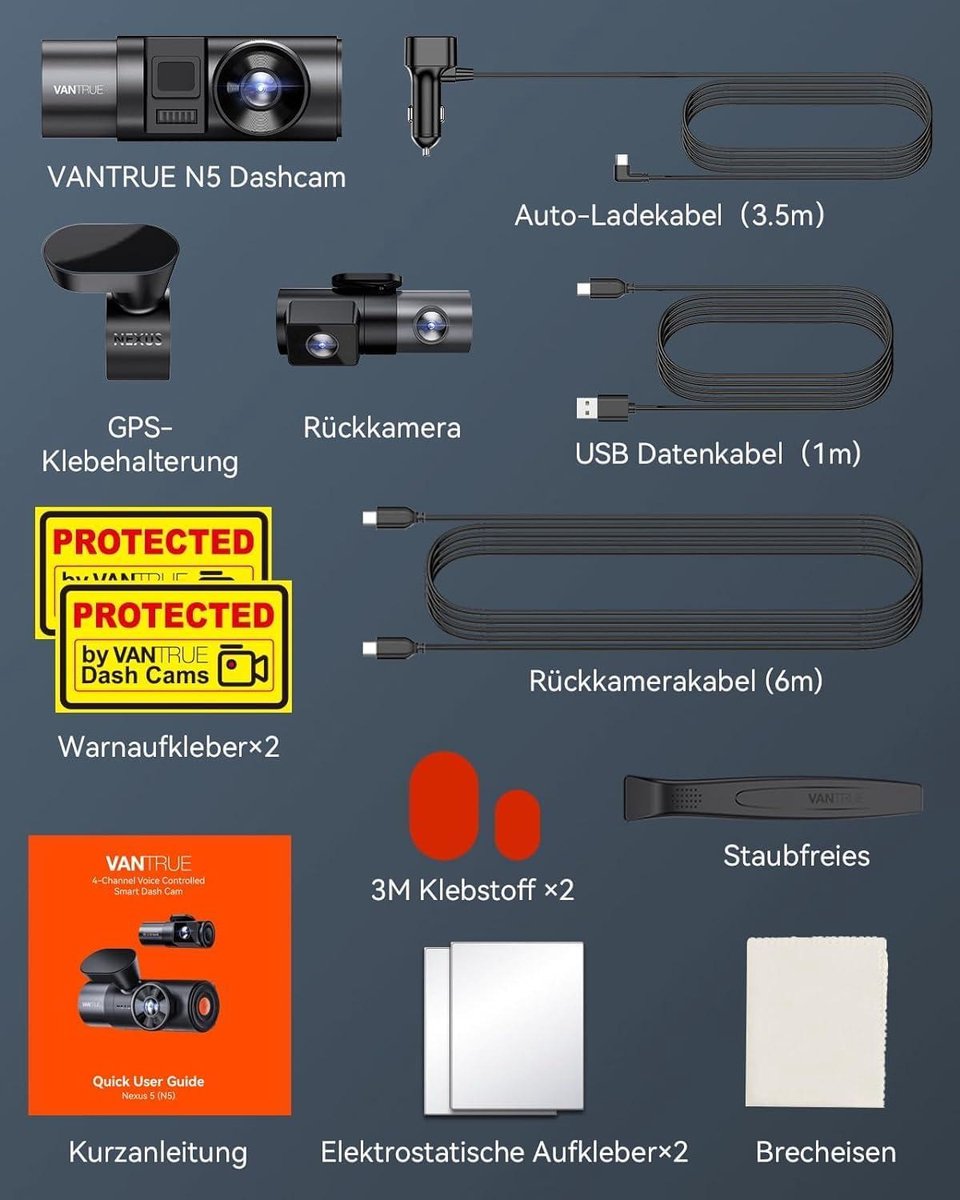 4-kanaals dashcam auto 1944P+3×1080P/30FPS STARVIS 2 360°-camera voor en achter 5GHz wifi spraakgestuurd met GPS - dubbele HDR+WDR 24 uur bufferparkeermodus - dubbel IR - max. 512G Dashcam voor auto