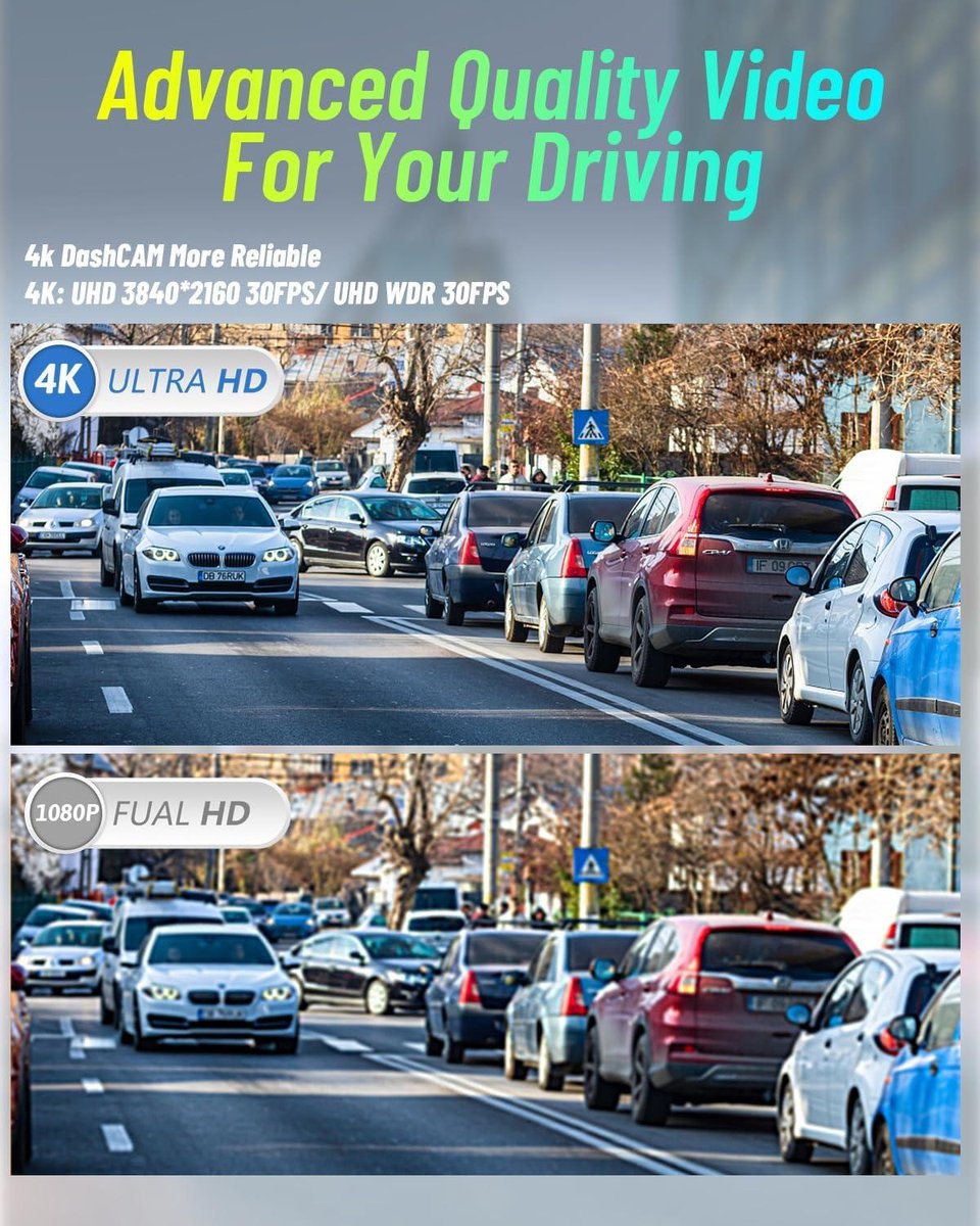 4K UHD WiFi Dashcam Auto - Voorruit Auto Camera - 64GB SD Kaart - 170° Groothoek - Loop Recording - G-Sensor - APP Control - Nachtzicht - Super Condensator Dashcam voor auto