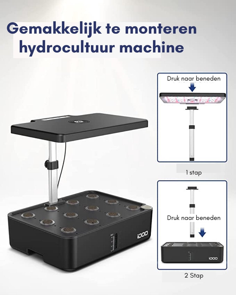 Kweekbak - Tuinbak - Indoor Kruidentuinkit - Hydrocultuur Kweeksysteem - Led-Groeilicht voor Thuiskeuken - 12 Pods - Automatische Timer Kiemkit - In Hoogte Verstelbaar