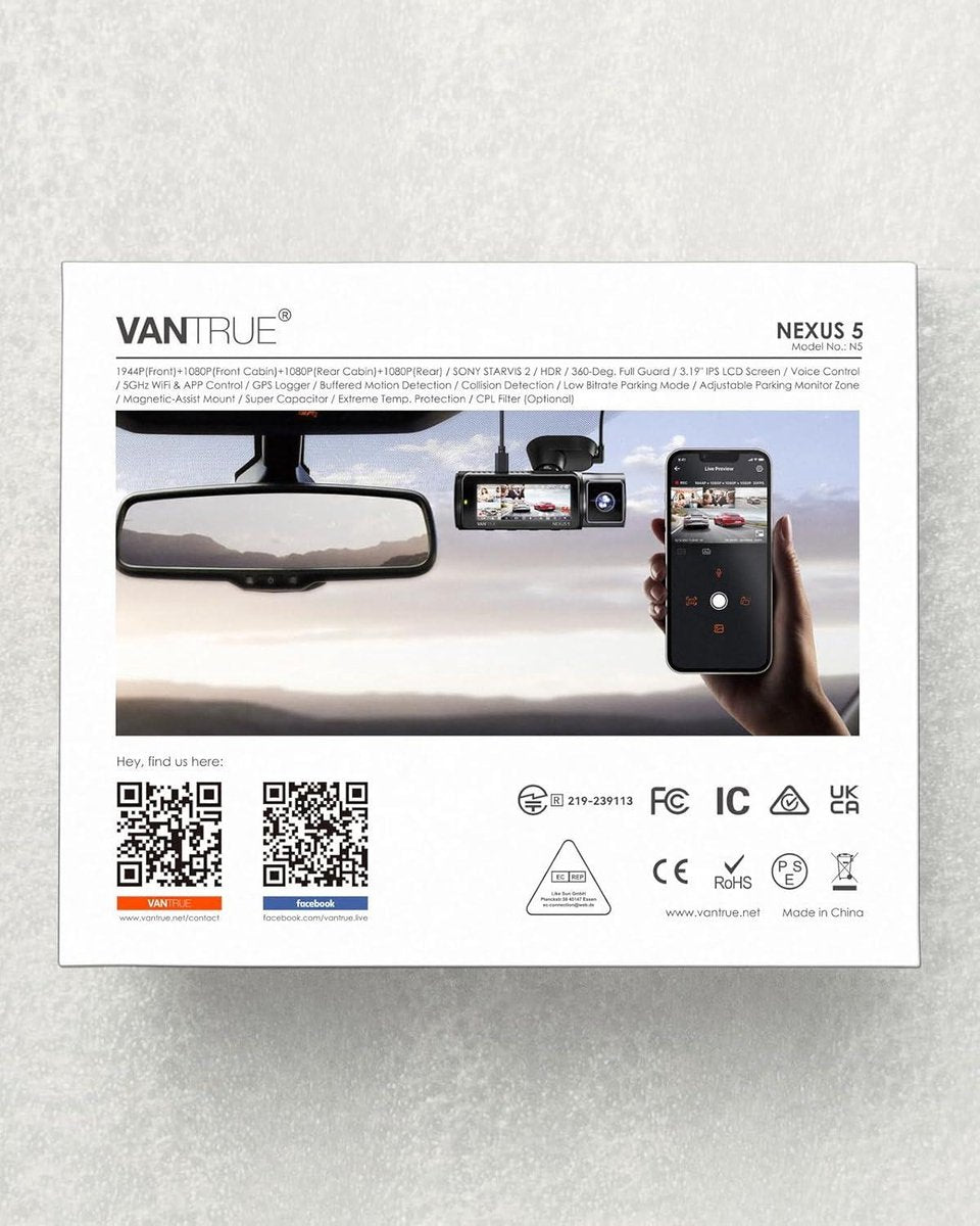 4-kanaals dashcam auto 1944P+3×1080P/30FPS STARVIS 2 360°-camera voor en achter 5GHz wifi spraakgestuurd met GPS - dubbele HDR+WDR 24 uur buffer parkeermodus - dubbel IR - max. 512G Dashcam voor auto