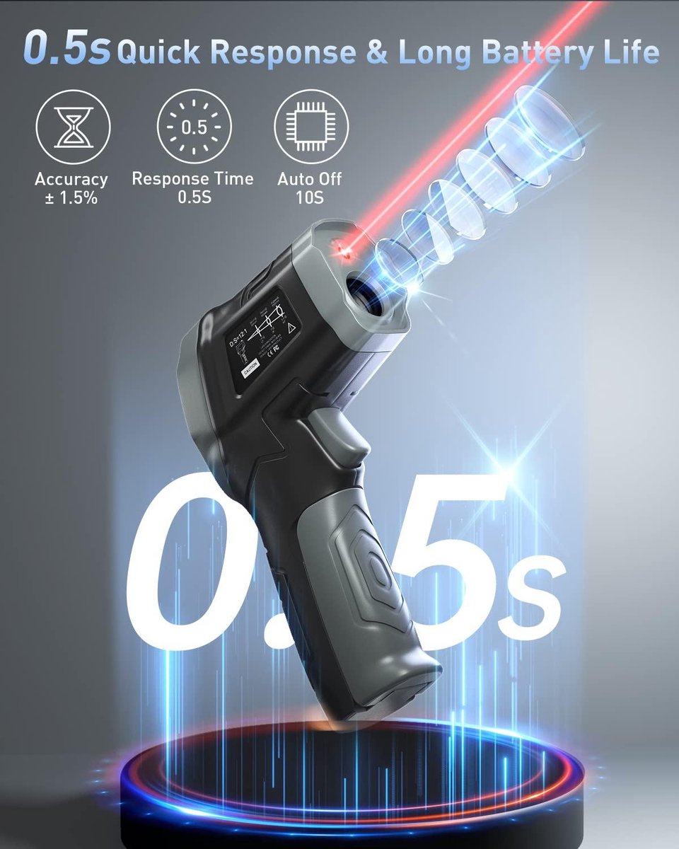 Meat Thermometer Infrared Thermometer -50 °C ~ 600 °C -58 °F ~ 1112 °F Non-Contact Digital Laser Temperature Gun with Meat Thermometer & Bag for Kitchen BBQ Industrial Use