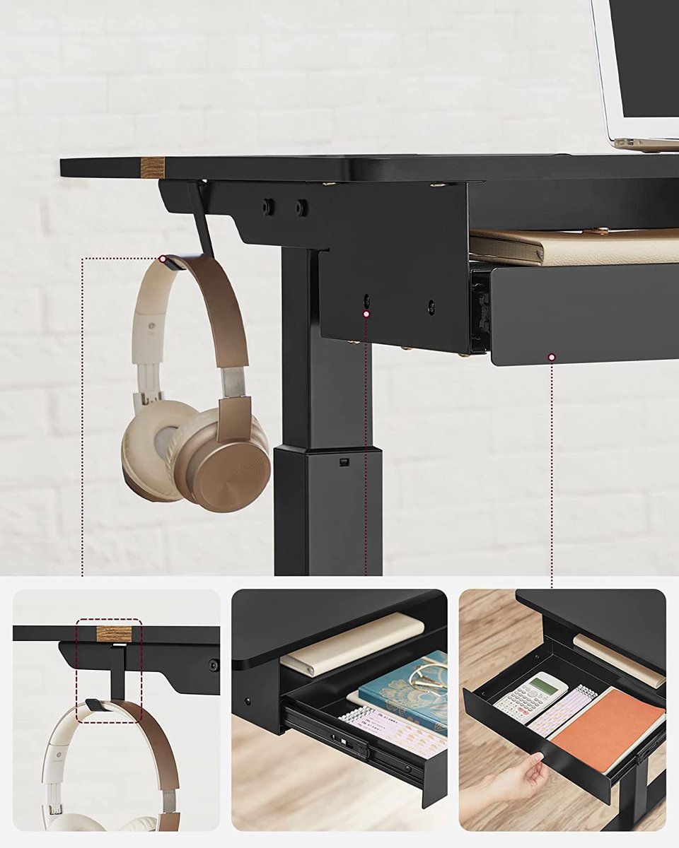 Height Adjustable Desk - Electric Desk - With Power Outlets - Stepless Adjustment - 60 x 140 cm - Black