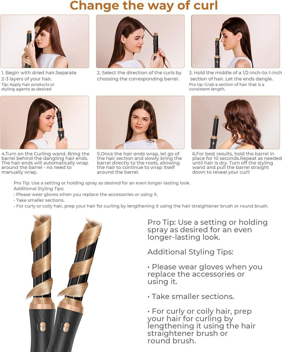 Föhnborstel 6-in-1 Airstyler haarstyler - ronde borstelföhn - warme luchtborstel - thermische borstel - automatische airflow krultang - volume föhnborstel voor gladmaken - drogen - volume - haarstyler met 6 accessoires