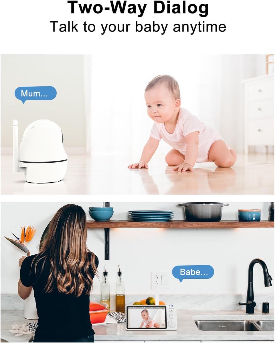 5 inch Babyfoon Camera 720p met Nachtzicht, VOX-communicatie, Tweeweg-Temperatuursensor en 8 Slaapliedjes - 3500mAh