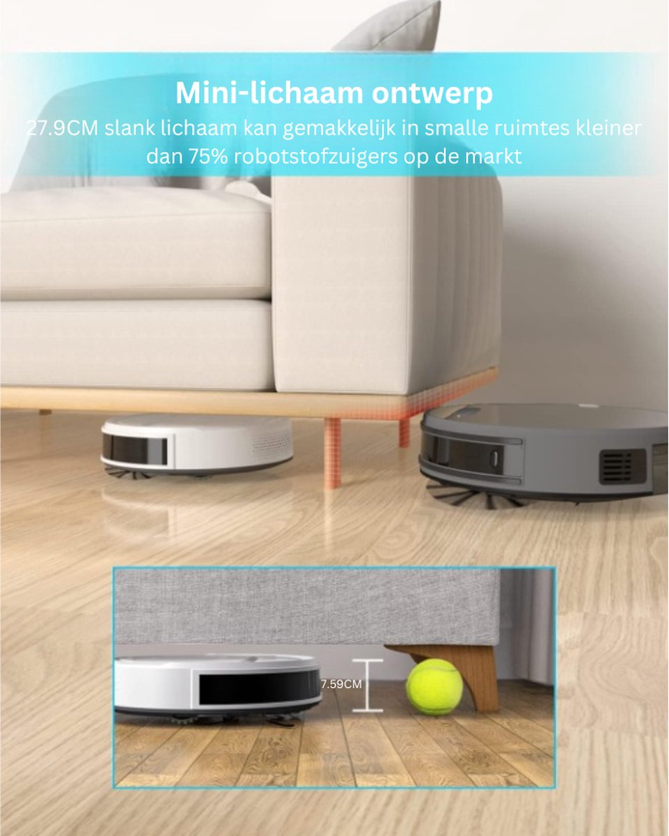 2-in-1 Robotstofzuiger met Laadstation - Met Dweilfunctie (Excl. Dweilaccessoires) - 3.0 Technologie - 120 min. - Robotstofzuigers - Dweilrobot - Huisdieren - Stofzuiger - Spraakbesturing & App - Beige