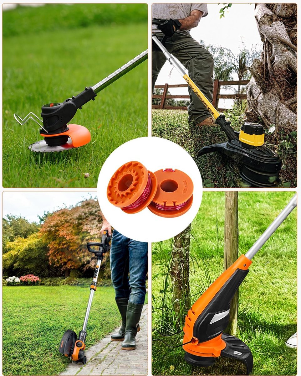 20 stuks grastrimmerspoel voor grastrimmer, trimmerdraadspoel voor grastrimmer, trimmerspoelmodel WA0010 WA0004 WA0004 WA0004.1, Ø 1,65 mm, 3 m lengte (16 reservespoelen + 4 doppen WA6531)
