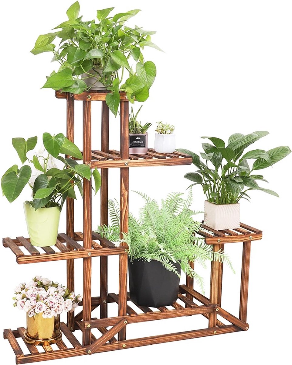 Plantentribune - 6-laags - Hout - Plant - Bloemen - Plantenrek voor binnen en buiten - 95cm x 96cm x 25 cm