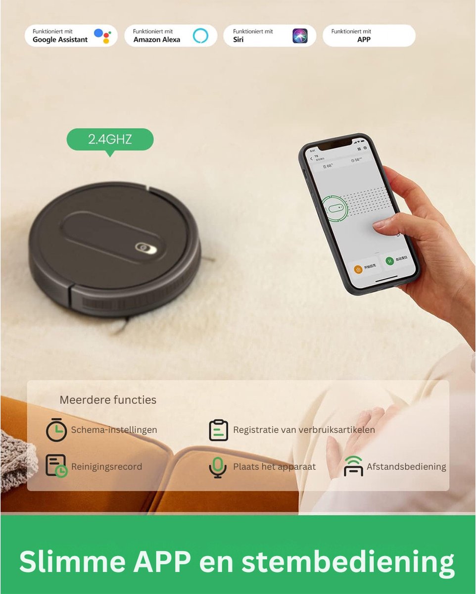 Robotstofzuiger Met Laadstation – Dweilrobot Bedienbaar Via Siri of App - Robotstofzuiger Met Dweilfunctie - Dweilsysteem - Robotstofzuigers – Stofzuiger - 120 Minuten Looptijd