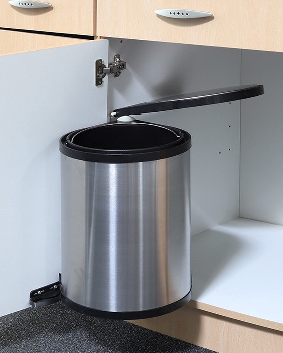 Uitschuifbare prullenbak voor keukenkastje - rvs - 12 liter - Vuilnisemmers/vuilnisbakken/prullenbakken