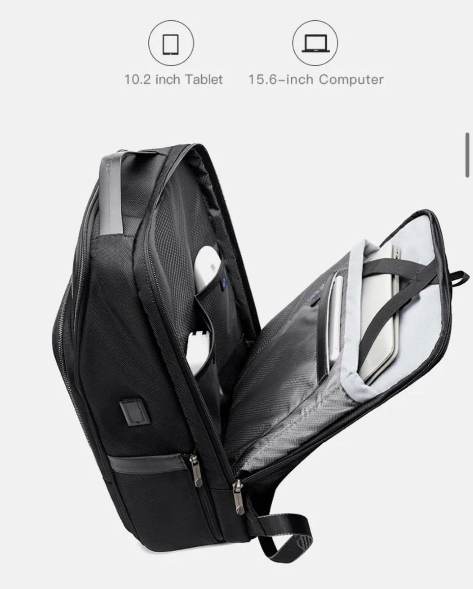 Arctic Hunter Leren Rugzak - Laptoptas - Rugzak - 15,6 Inch - Waterafstotend - Zwart - USB Oplaadstation