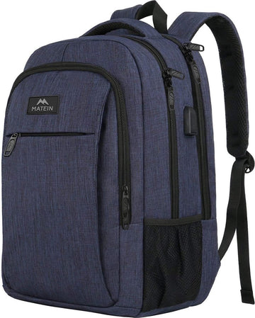 MATEIN Laptoprugzak voor heren, voor school, werk, met USB-oplaadaansluiting, multifunctionele anti-diefstal, zakelijke reisrugzak voor notebook, waterdichte schoolrugzak 15,6 inch laptop rugzak