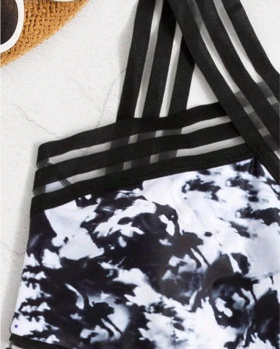 Sexy elegant corrigerend badpak met pijpjes uit één stuk maat XL zwart-wit