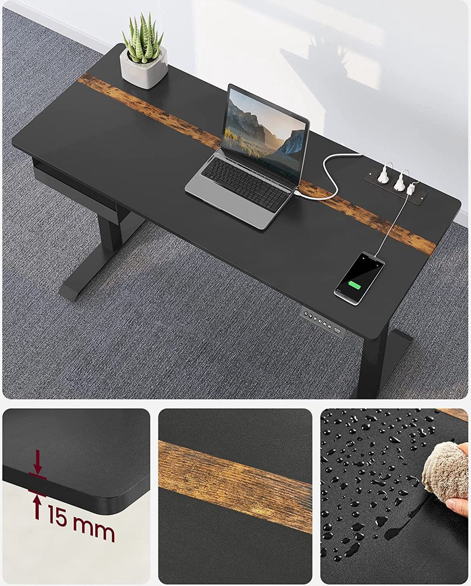 Height Adjustable Desk - Electric Desk - With Power Outlets - Stepless Adjustment - 60 x 140 cm - Black