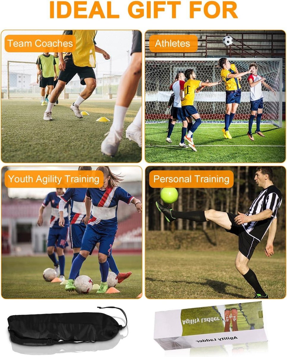 Solo Training Agility Ladder - Kick Trainer for Football - 6 Meters - 12 Disc Cones - Speed and Agility Training Drills Football training equipment