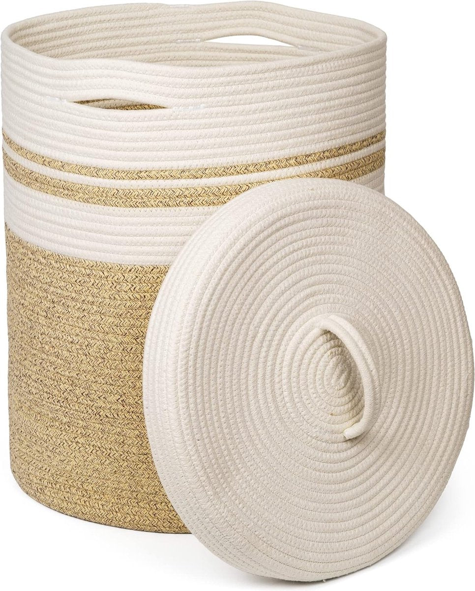 Laundry hamper with lid, laundry collector, storage basket, woven laundry bag, basket, storage basket, bathroom, laundry baskets, round storage box, children, cotton, foldable laundry hamper, narrow