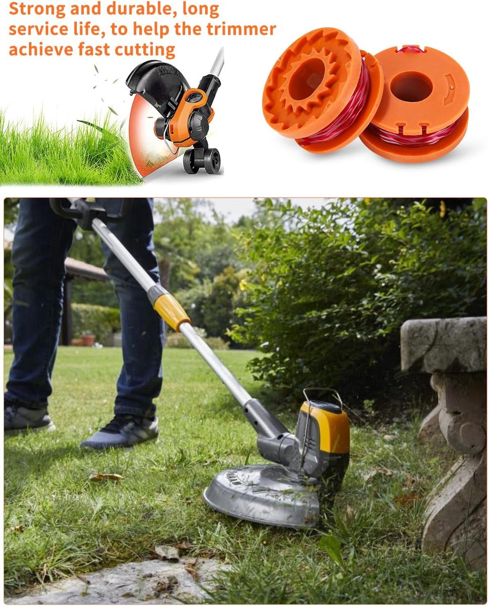 20 stuks grastrimmerspoel voor grastrimmer, trimmerdraadspoel voor grastrimmer, trimmerspoelmodel WA0010 WA0004 WA0004 WA0004.1, Ø 1,65 mm, 3 m lengte (16 reservespoelen + 4 doppen WA6531)