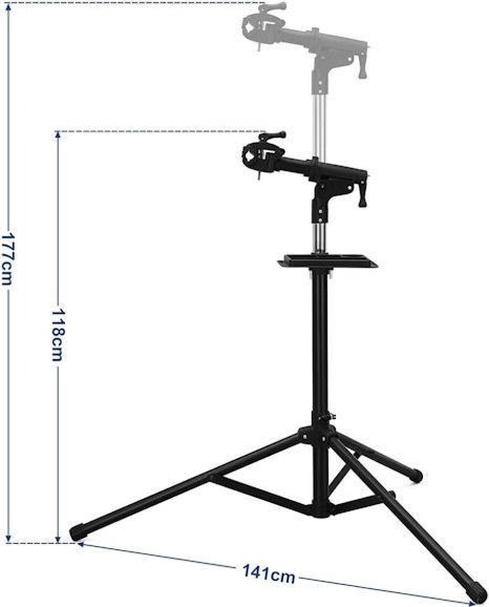 Decopatent® PRO Montagestandaard Fiets - 360° Draaibaar - Verstelbaar + Gereedschapsbakje - Fiets Montage reparatie standaard