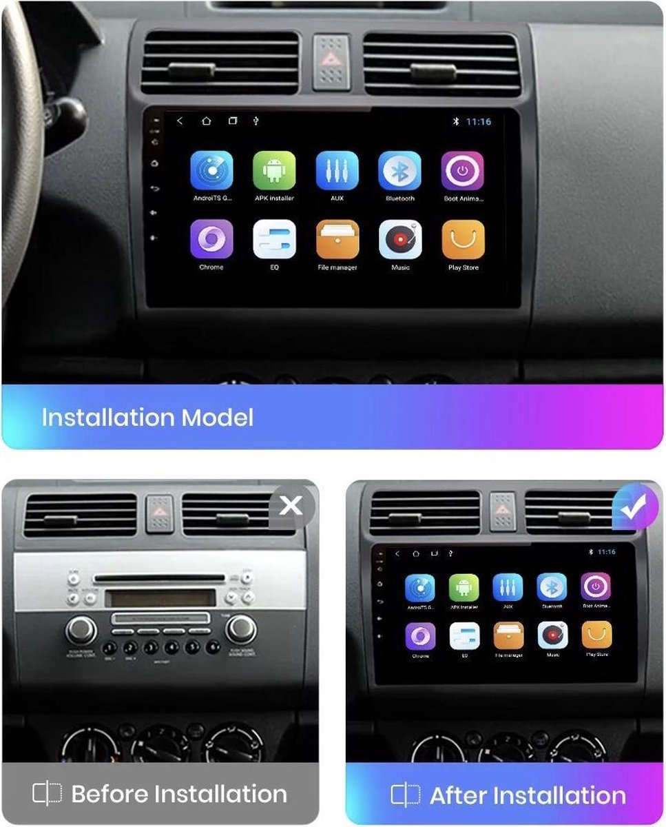 CarPlay Suzuki Swift 2005-2010 8Core Android 10 navigatie- en multimediasysteem Bluetooth USB WiFi 2+32GB 4G