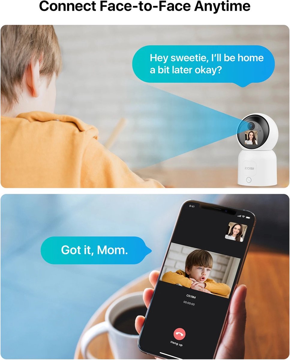 Babyfoon - Babyfoon met camera - 1.44 inch Scherm 2.4G/5G Wifi Videogesprek - Automatische Tracking - Draadloze IP Smart Surveillance Camera - Zosi C 519M 4mp Hd