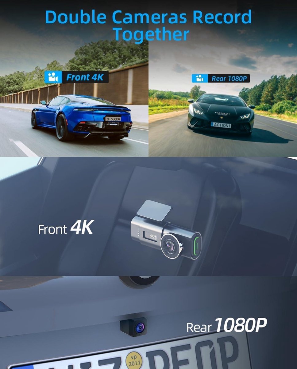 Dashcam Auto Mini Dash Camera Video Recorder Wi-Fi APP GPS Tracker IPS Scherm Nachtzicht G-Sensor 170 Groothoek WDR 24 uur Parkeermonitorkit 64GB - 4K Voor Beveiliging Parkeren Dashcam voor auto