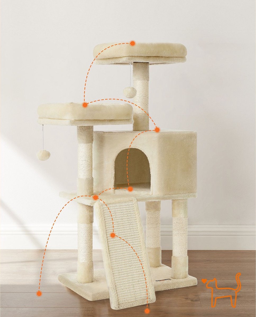 Luxe Krabpaal Sabine - 50x35x115cm - Voor Katten - Beige - Zachte Kattenmand - Hangmat - Kattenspeelgoed - Geschikt voor kleine en grote kittens