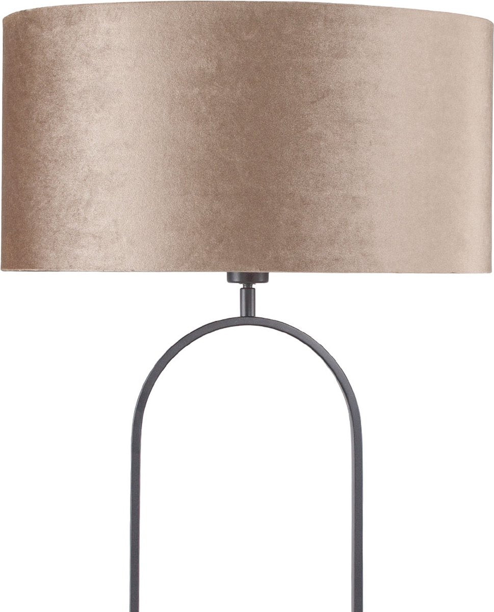 Vloerlamp Verona met ovale velours kap | 1 lichts | taupe velours | taupe on taupe / bruin / zwart | metaal / stof | Ø 50 cm | 162 cm hoog | staande lamp | modern / sfeervol / tijdloos design