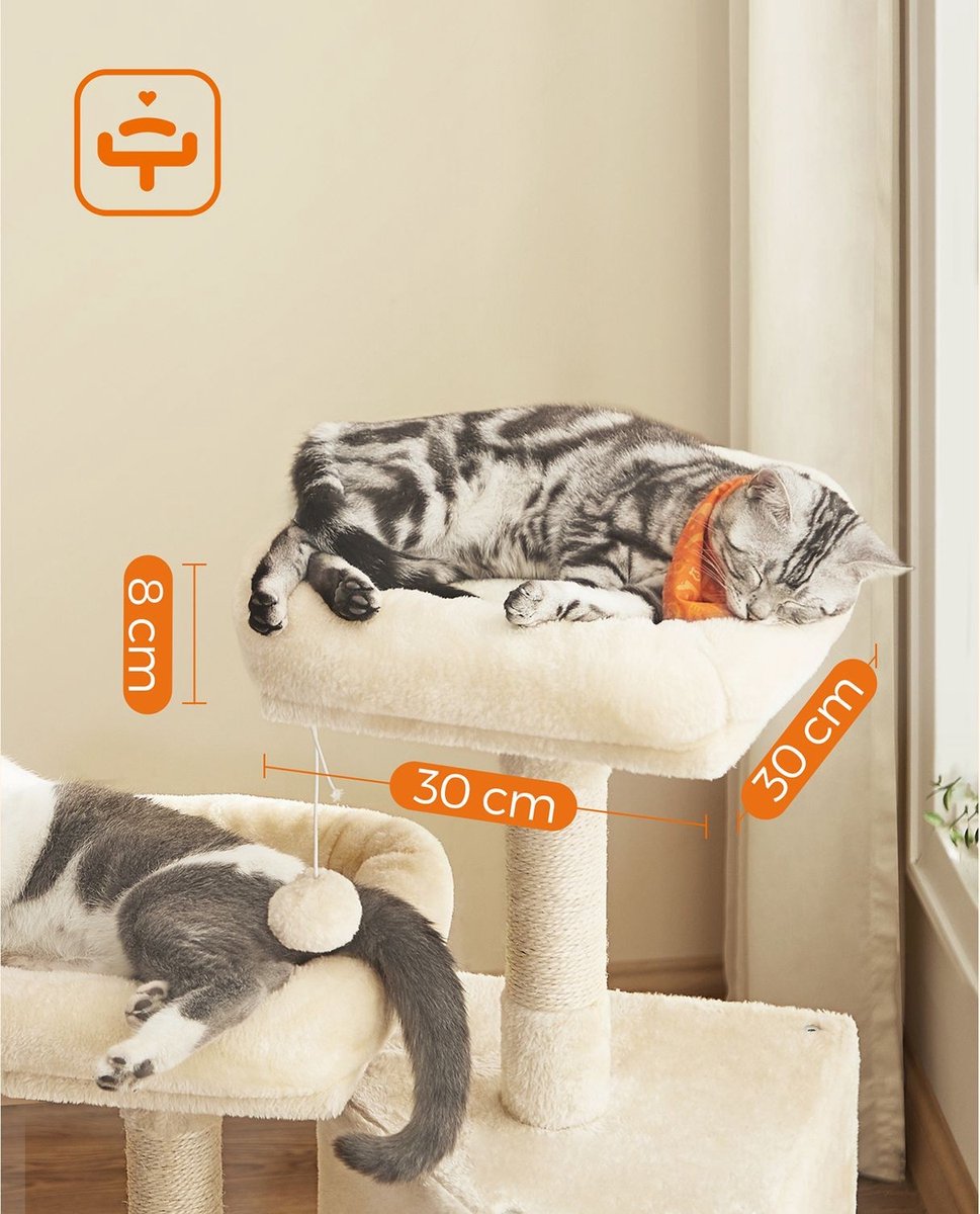 Luxe Krabpaal Sabine - 50x35x115cm - Voor Katten - Beige - Zachte Kattenmand - Hangmat - Kattenspeelgoed - Geschikt voor kleine en grote kittens