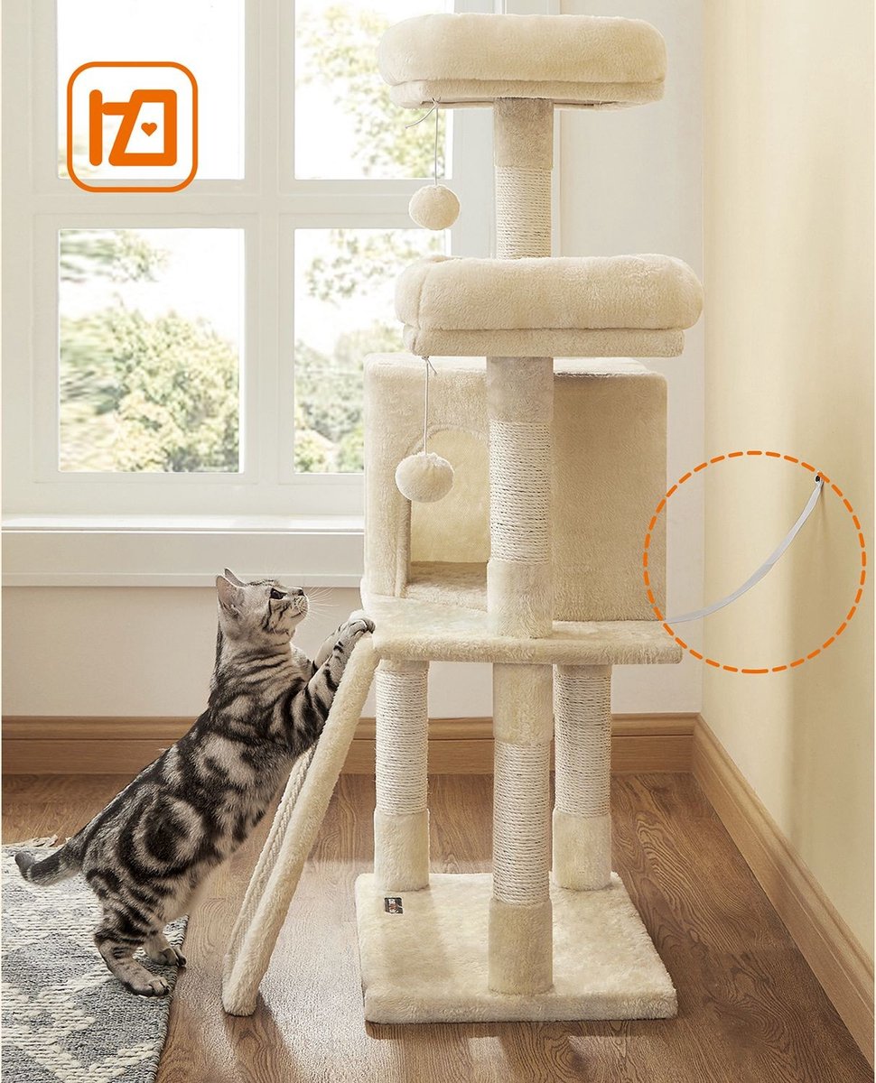 Luxe Krabpaal Sabine - 50x35x115cm - Voor Katten - Beige - Zachte Kattenmand - Hangmat - Kattenspeelgoed - Geschikt voor kleine en grote kittens