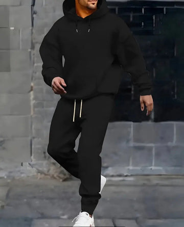 2 delige heren joggingspak hoodie sweater en broek zwart maat L