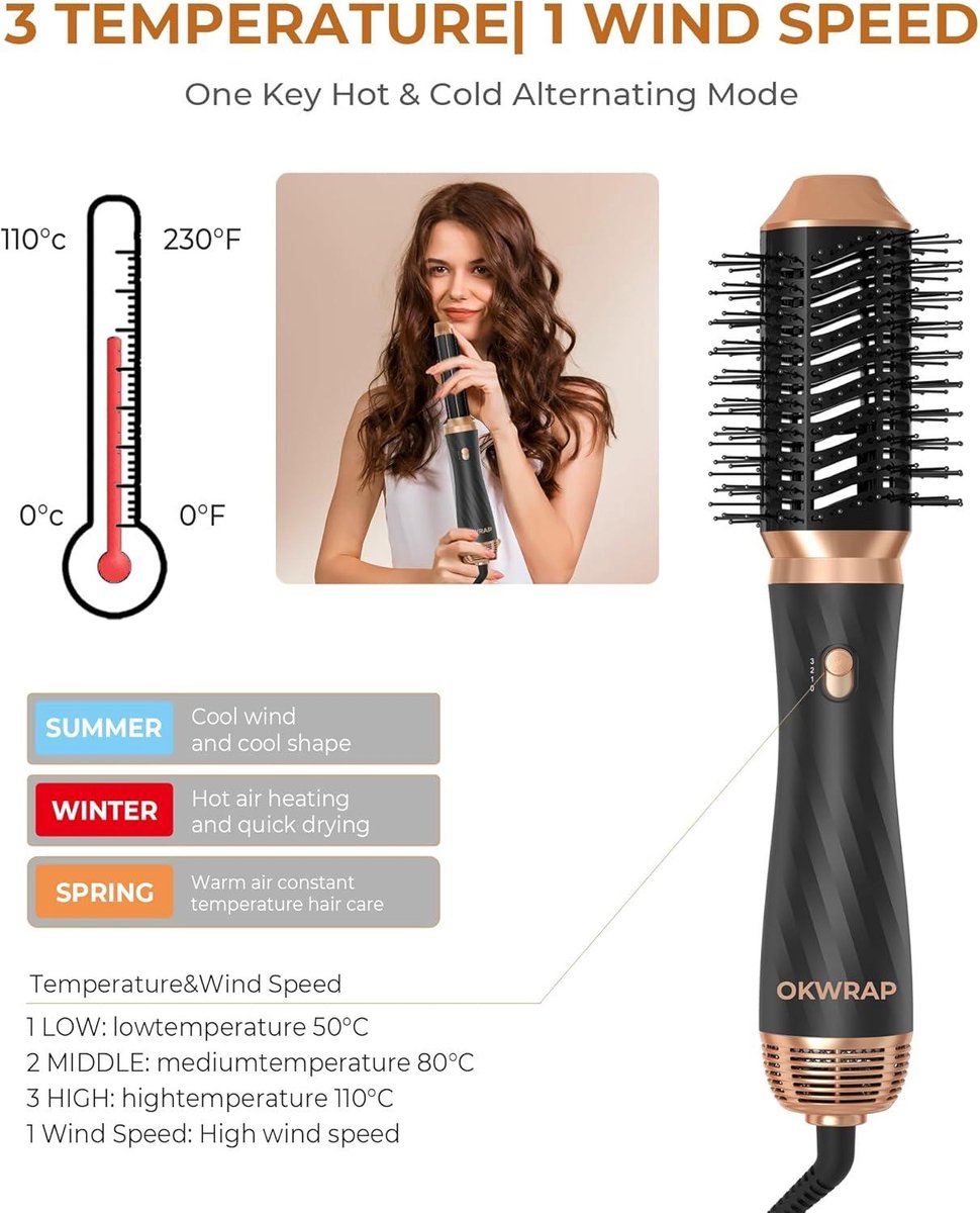 Föhnborstel 6-in-1 Airstyler haarstyler - ronde borstelföhn - heteluchtborstel - thermische borstel - automatische-airflow-krultang - volume föhnborstel voor gladmaken - drogen - volume - haarstyler met 6 accessoires
