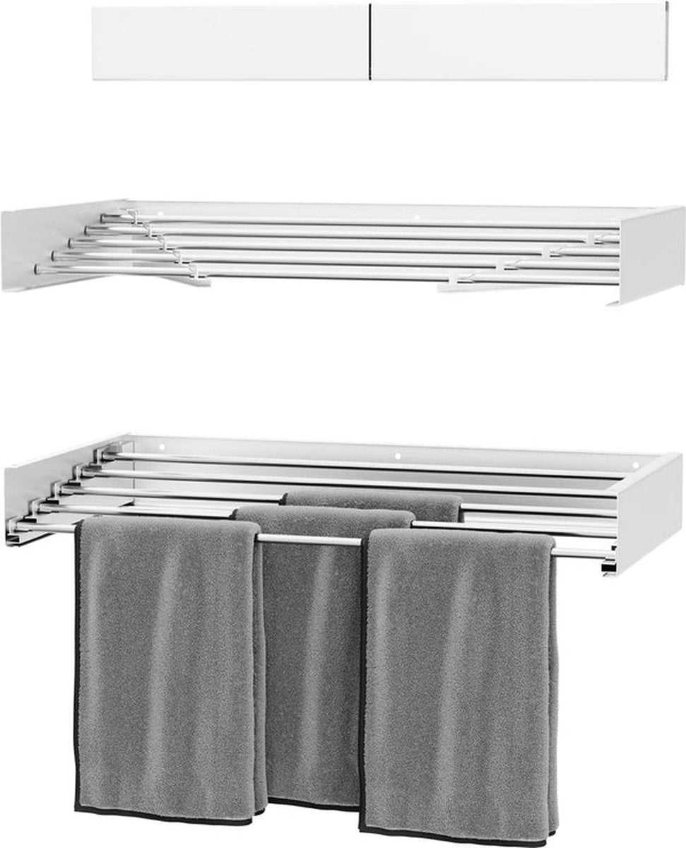 Milano Luxurious Wall-mounted Laundry Rack - Foldable Laundry Rack - Drying Rack - Wall-mounted - 80 cm - Metal - White/Silver