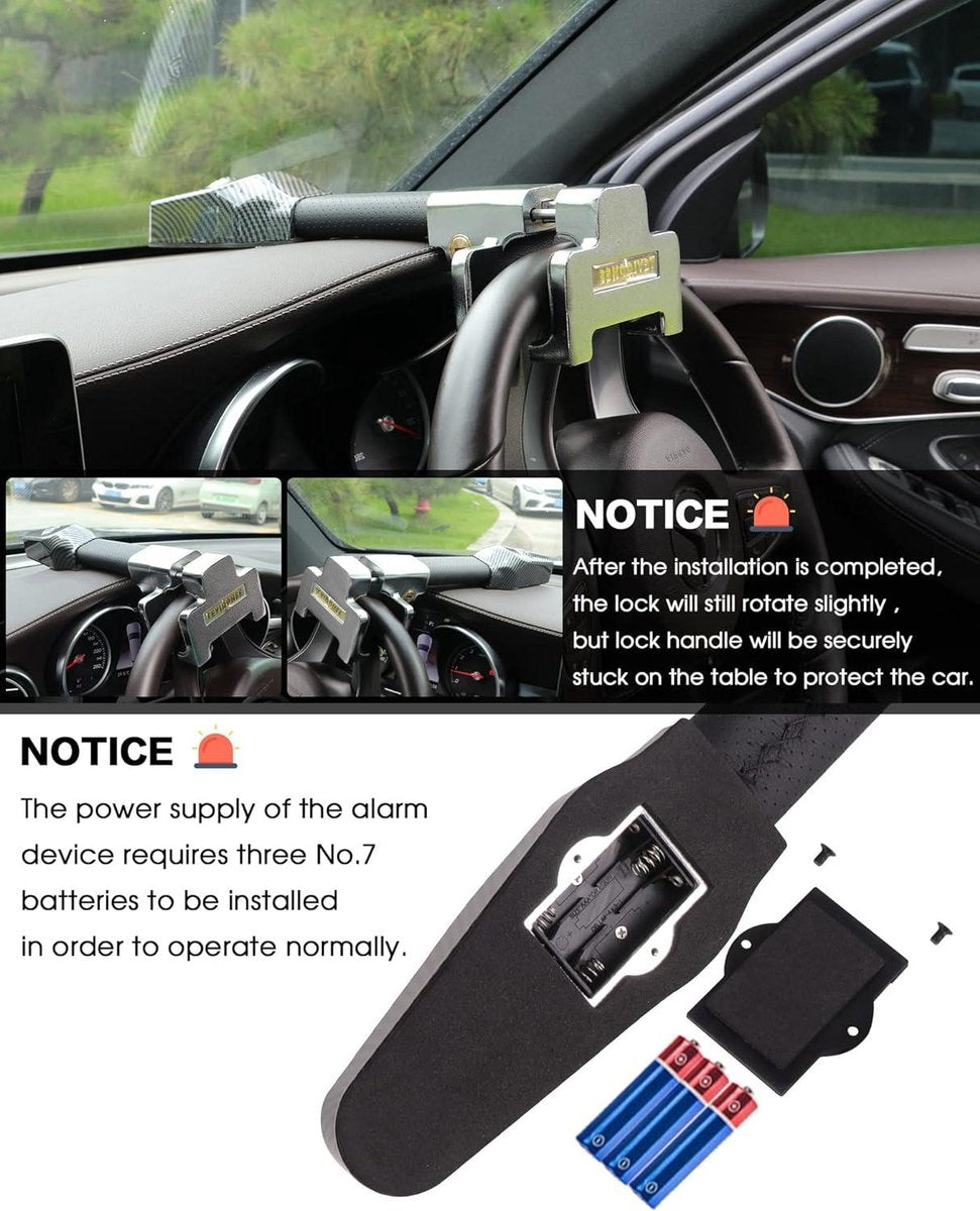 Vergrendelbare stuurklem met alarm 120 dB - stuurslot auto stuurwiel - intrekbaar universele pasvorm zilver stuurslot auto met keurmerk
